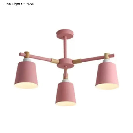 Nordic Style Multi-Head Chandelier For Game Room - Bucket Design With Metal Suspension Light