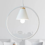 Nordic Style Pendant Lamp With Iron Cone Shade & Paper Cutting Decoration- Black/White 1 Bulb White