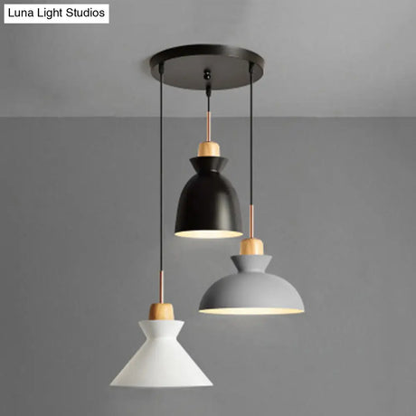 Nordic Style Pendant Lighting: 3-Bulb Metal And Wood Indoor Ceiling Light Fixture In Black