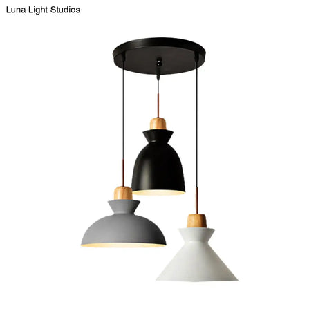 Nordic Style Pendant Lighting: 3-Bulb Metal And Wood Indoor Ceiling Light Fixture In Black