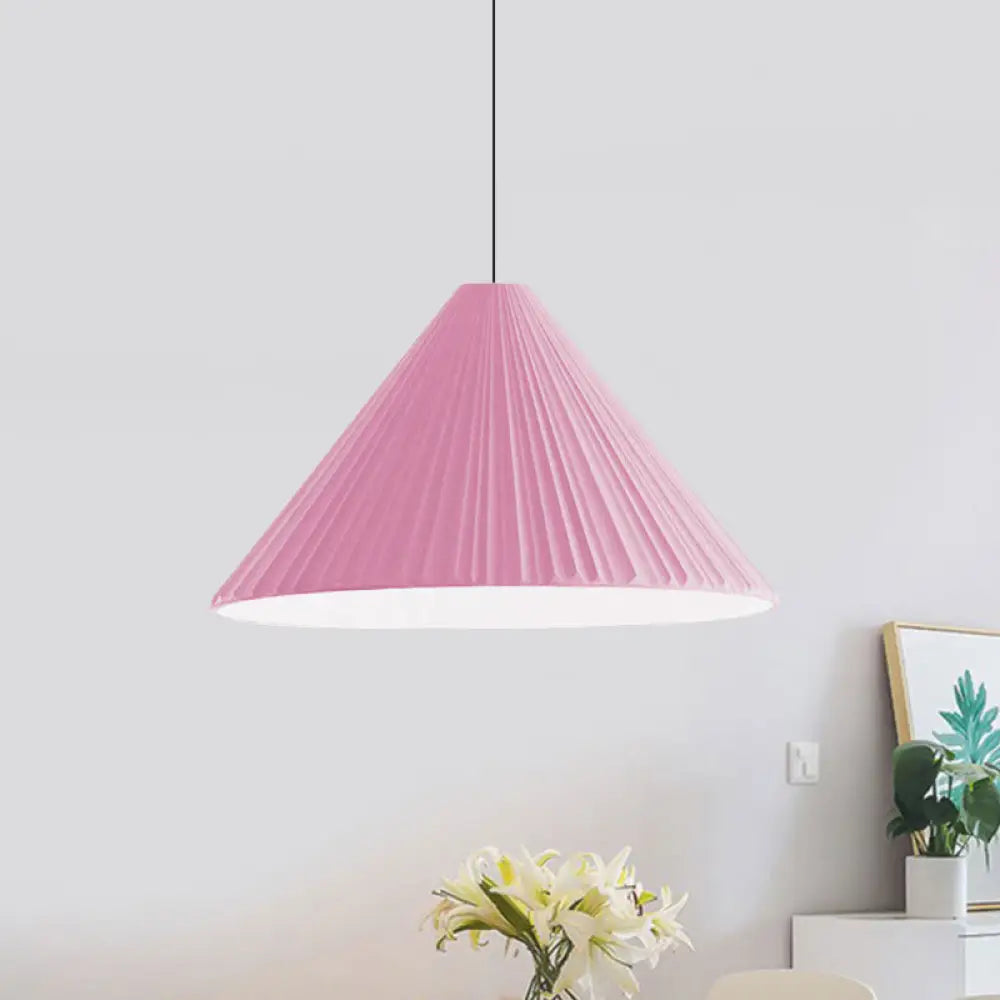 Nordic Style Ribbed Cone Pendant Light - White/Pink/Blue 1 Multiple Sizes Living Room Hanging Lamp