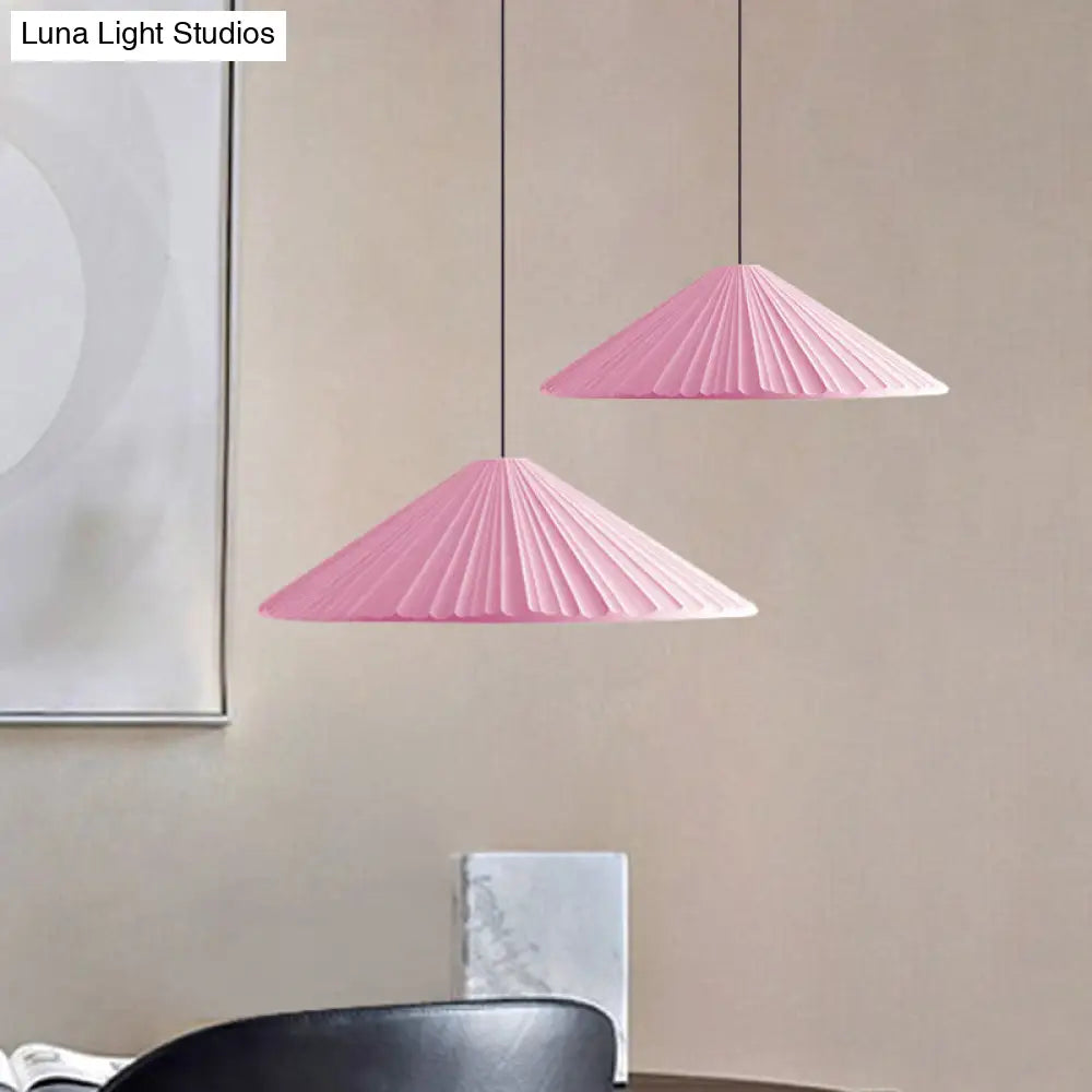 Nordic Style Ribbed Cone Pendant Light - White/Pink/Blue 1 Multiple Sizes Living Room Hanging Lamp