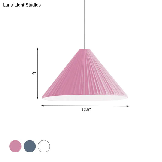 Nordic Style Ribbed Cone Pendant Light - White/Pink/Blue 1 Multiple Sizes Living Room Hanging Lamp