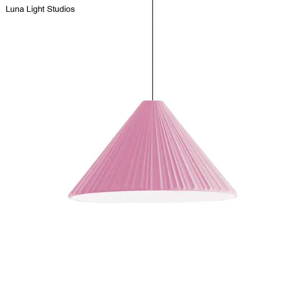 Nordic Style Ribbed Cone Pendant Light - White/Pink/Blue 1 Multiple Sizes Living Room Hanging Lamp