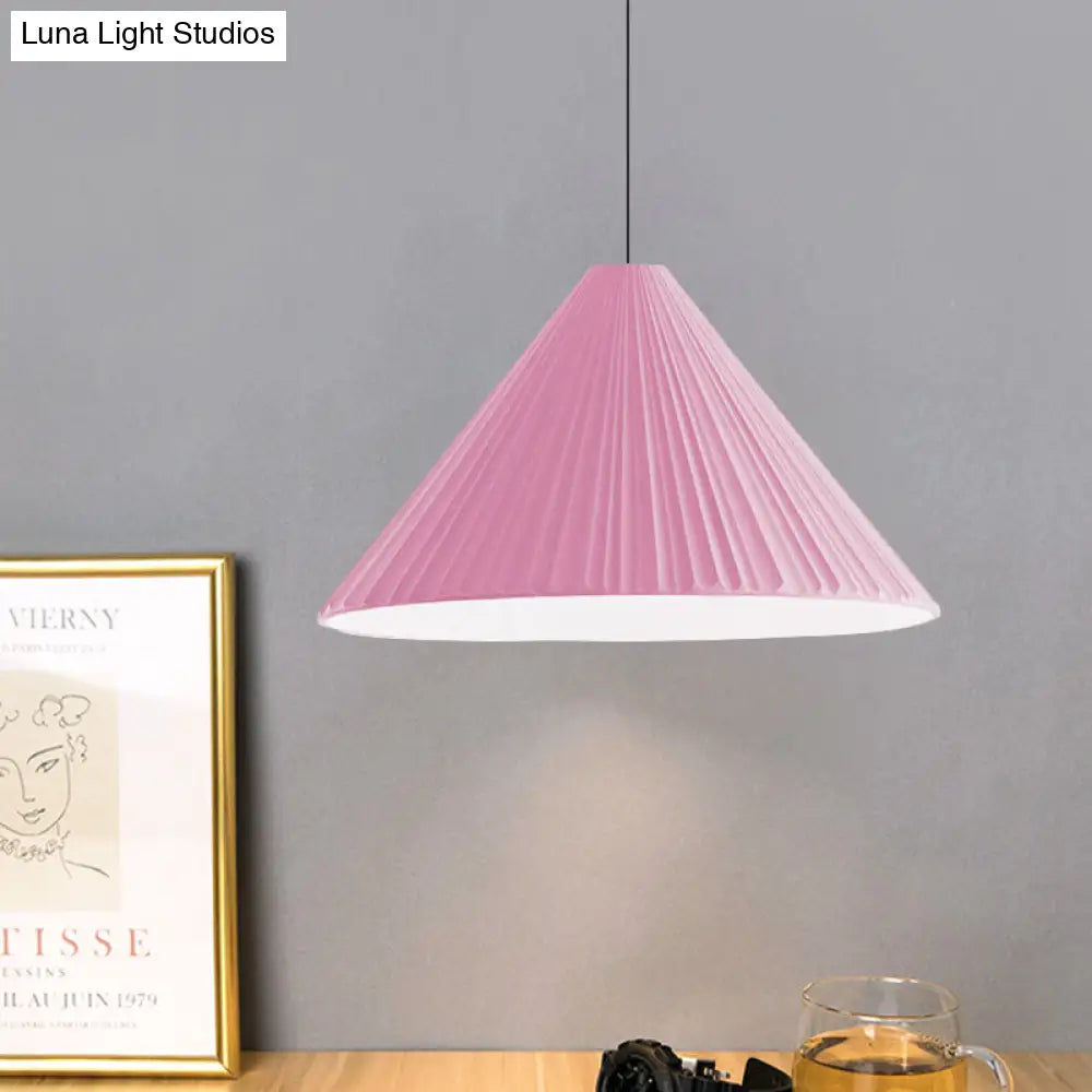 Nordic Style Ribbed Cone Pendant Light - White/Pink/Blue 1 Multiple Sizes Living Room Hanging Lamp