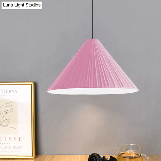 Nordic Style Ribbed Cone Pendant Light - White/Pink/Blue 1 Multiple Sizes Living Room Hanging Lamp