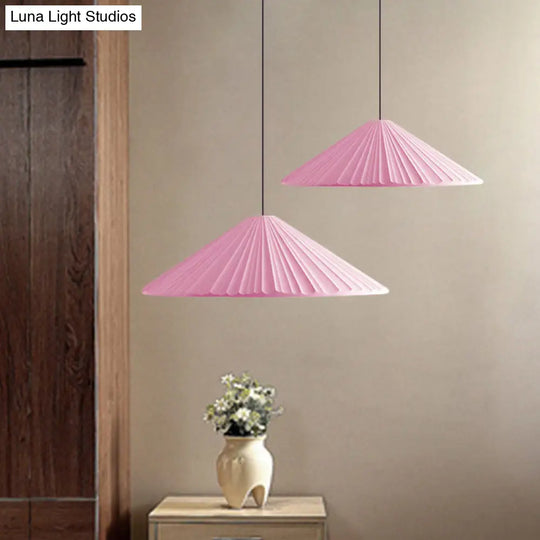 Nordic Style Ribbed Cone Pendant Light - White/Pink/Blue 1 Multiple Sizes Living Room Hanging Lamp