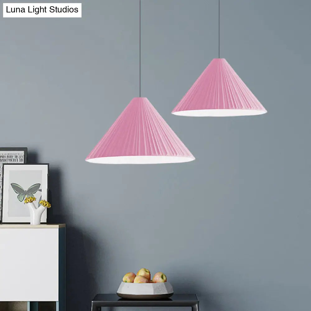 Nordic Style Ribbed Cone Pendant Light - White/Pink/Blue 1 Multiple Sizes Living Room Hanging Lamp