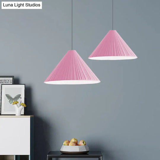 Nordic Style Ribbed Cone Pendant Light - White/Pink/Blue 1 Multiple Sizes Living Room Hanging Lamp