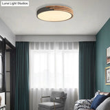 Nordic Style Round Flush Mount Ceiling Light - Wood & Acrylic Fixture In Grey/White/Green 16 Width