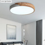 Nordic Style Round Flush Mount Ceiling Light - Wood & Acrylic Fixture In Grey/White/Green 16 Width