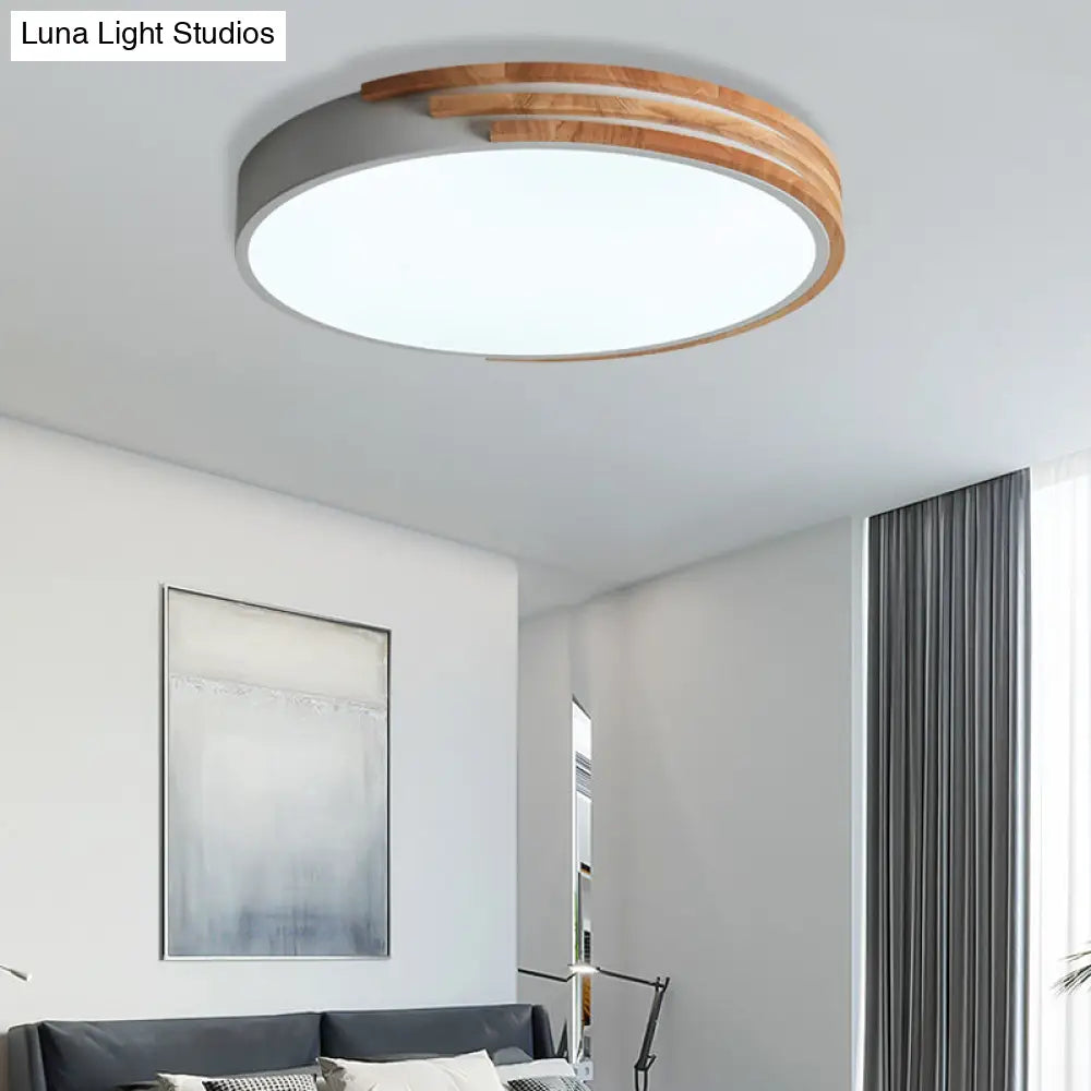 Nordic Style Round Wood And Acrylic Ceiling Light Fixture Flush Mount Grey/White/Green