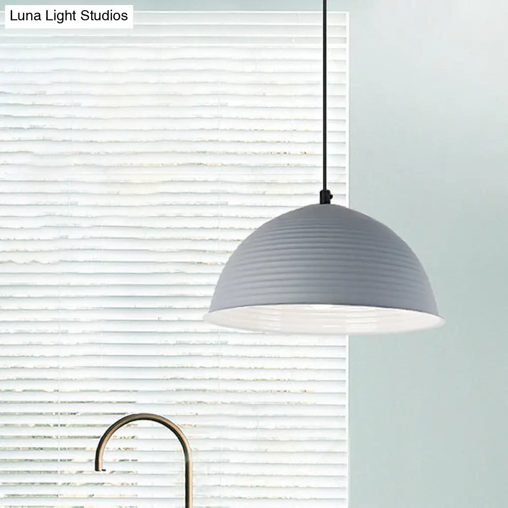 Nordic Style Suspension Lamp- Ridged Domed Pendant Light In Aluminum- 12’/16’ W- 1 Light-