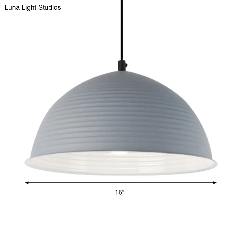 Nordic Style Suspension Lamp- Ridged Domed Pendant Light In Aluminum- 12’/16’ W- 1 Light-
