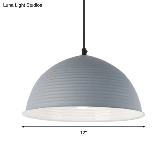 Nordic Style Suspension Lamp- Ridged Domed Pendant Light In Aluminum- 12’/16’ W- 1 Light-