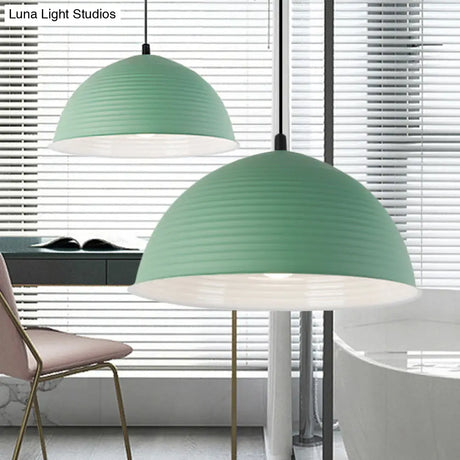 Nordic Style Suspension Lamp- Ridged Domed Pendant Light In Aluminum- 12’/16’ W- 1 Light-