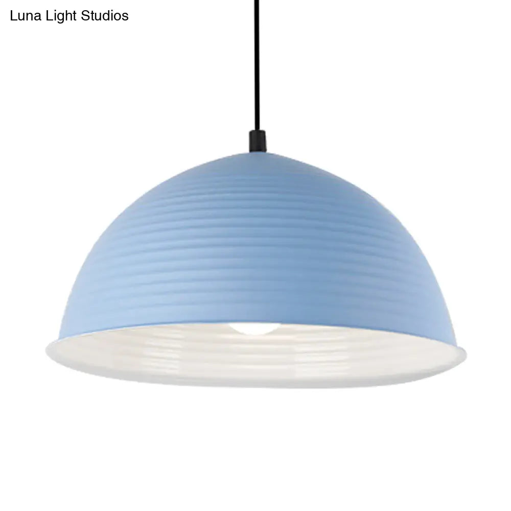 Nordic Style Suspension Lamp- Ridged Domed Pendant Light In Aluminum- 12’/16’ W- 1 Light-