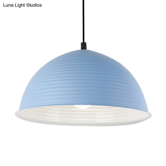 Nordic Style Suspension Lamp- Ridged Domed Pendant Light In Aluminum- 12’/16’ W- 1 Light-