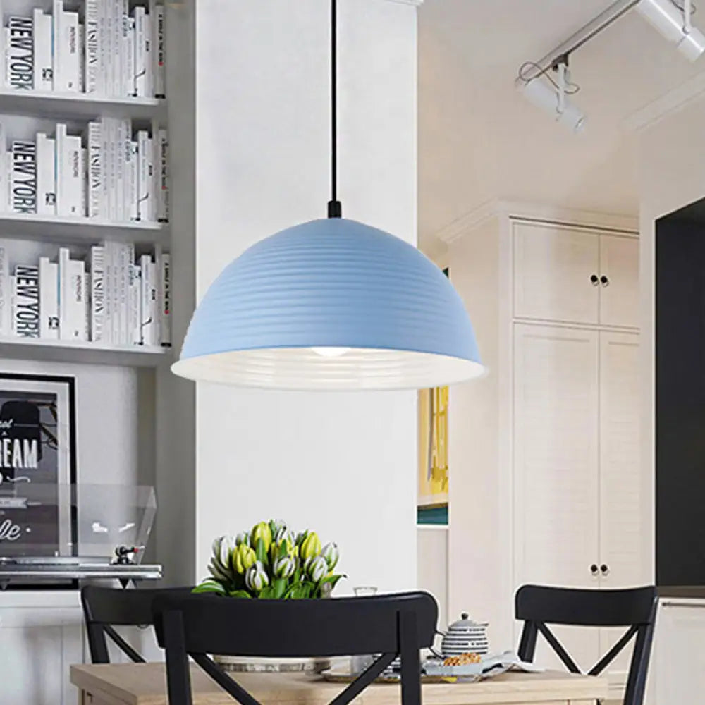 Nordic Style Suspension Lamp- Ridged Domed Pendant Light In Aluminum- 12’/16’ W- 1 Light-