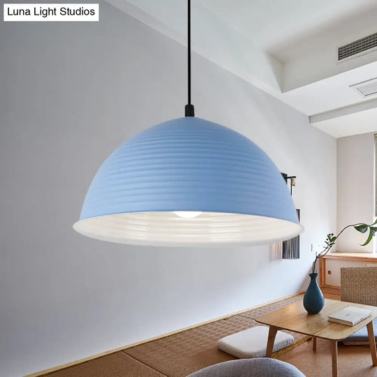 Nordic Style Suspension Lamp- Ridged Domed Pendant Light In Aluminum- 12’/16’ W- 1 Light-
