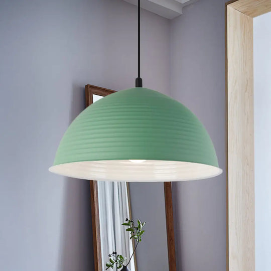 Nordic Style Suspension Lamp- Ridged Domed Pendant Light In Aluminum- 12’/16’ W- 1 Light-