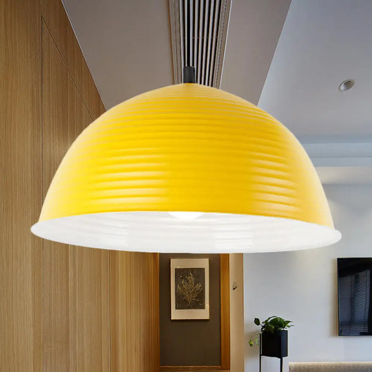 Nordic Style Suspension Lamp- Ridged Domed Pendant Light In Aluminum- 12’/16’ W- 1 Light-