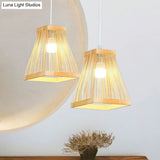 Nordic Style Trapezoid Bamboo Bedside Pendant Lamp - Wood Finish 1 Bulb