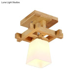 Nordic Style Trapezoidal Aisle Ceiling Lamp - Opal Glass 1-Light Semi Flush Mount With Warm/White