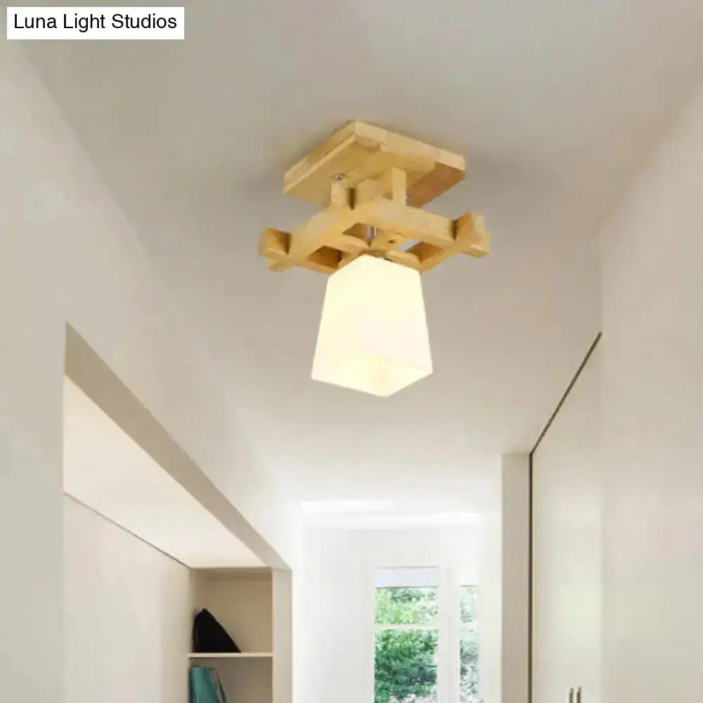 Nordic Style Trapezoidal Aisle Ceiling Lamp - Opal Glass 1-Light Semi Flush Mount With Warm/White