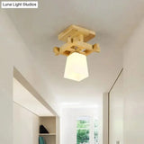 Nordic Style Trapezoidal Aisle Ceiling Lamp - Opal Glass 1-Light Semi Flush Mount With Warm/White