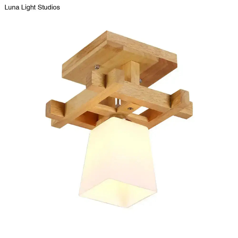 Nordic Style Trapezoidal Aisle Ceiling Lamp - Opal Glass 1-Light Semi Flush Mount With Warm/White