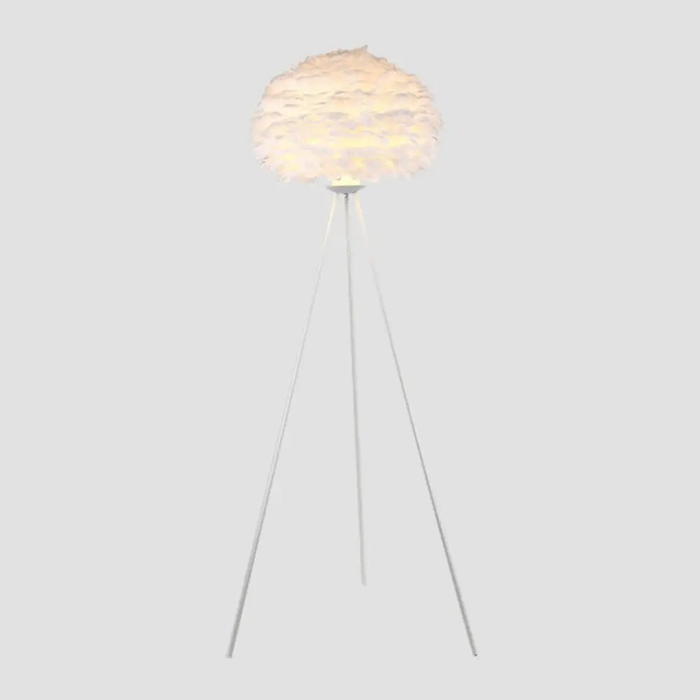 Nordic Style Tripod Floor Lamp With Feather Shade Metal Stand White / A