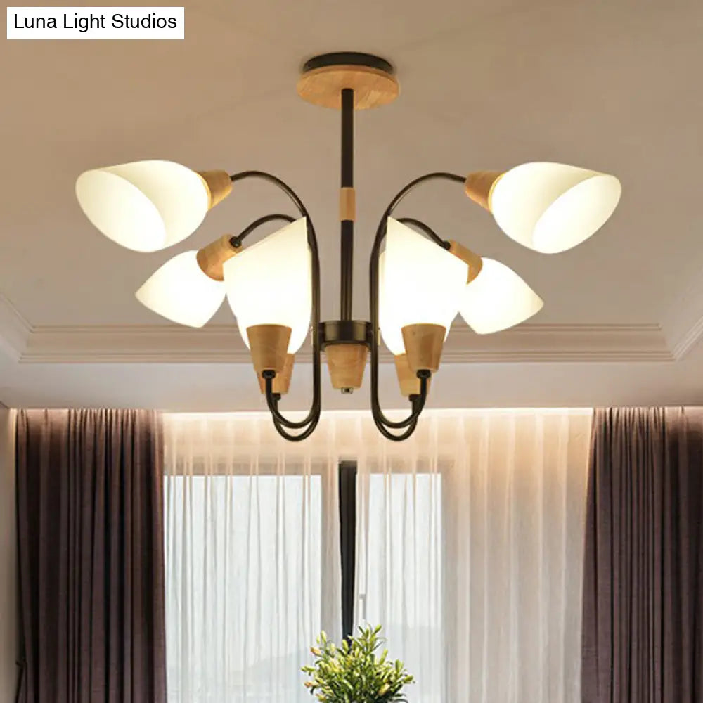 Nordic Style Tulip Chandelier With Cream Glass And Wooden Accent