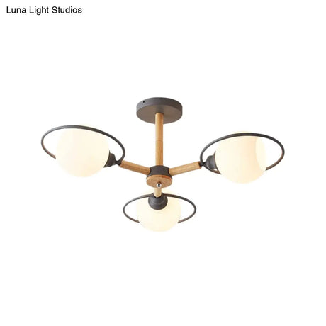 Nordic Style White Sphere Ceiling Light With Frosted Glass Shade - Elegant Dining Room Mount Ring