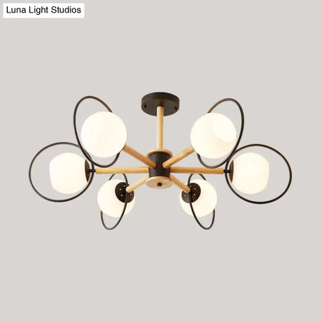 Nordic Style White Sphere Ceiling Light With Frosted Glass Shade - Elegant Dining Room Mount Ring