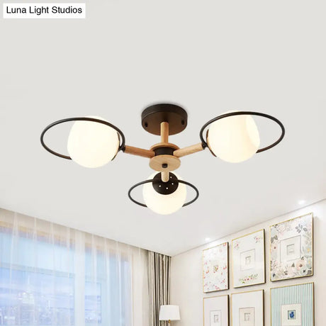 Nordic Style White Sphere Ceiling Light With Frosted Glass Shade - Elegant Dining Room Mount Ring