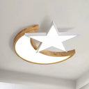 Nordic-Style Wood Star Moon Ceiling Mount Light For Nursing Room And Bedroom White