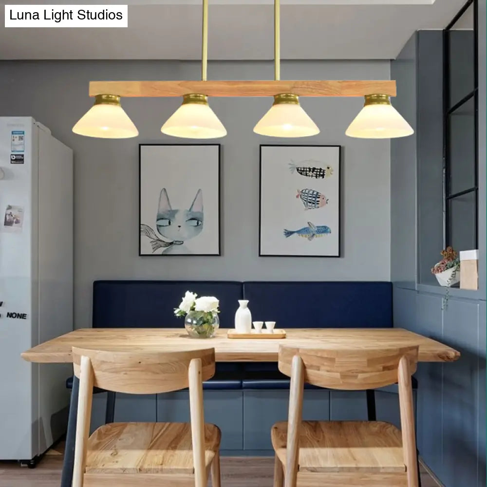 Nordic Style Wooden Cone Shade Chandelier - 3/4 Heads Linear Pendant Light For Kitchen Island 4 /