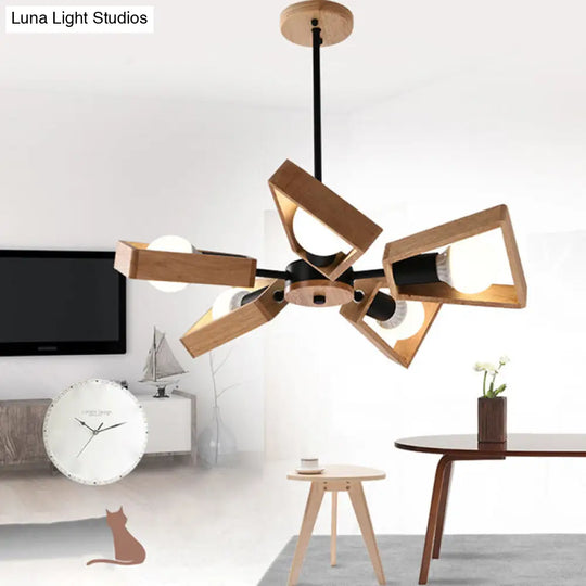 Nordic Style White Chandelier Light Fixture - Wooden Fan Shaped Ceiling Lighting For Dining Room