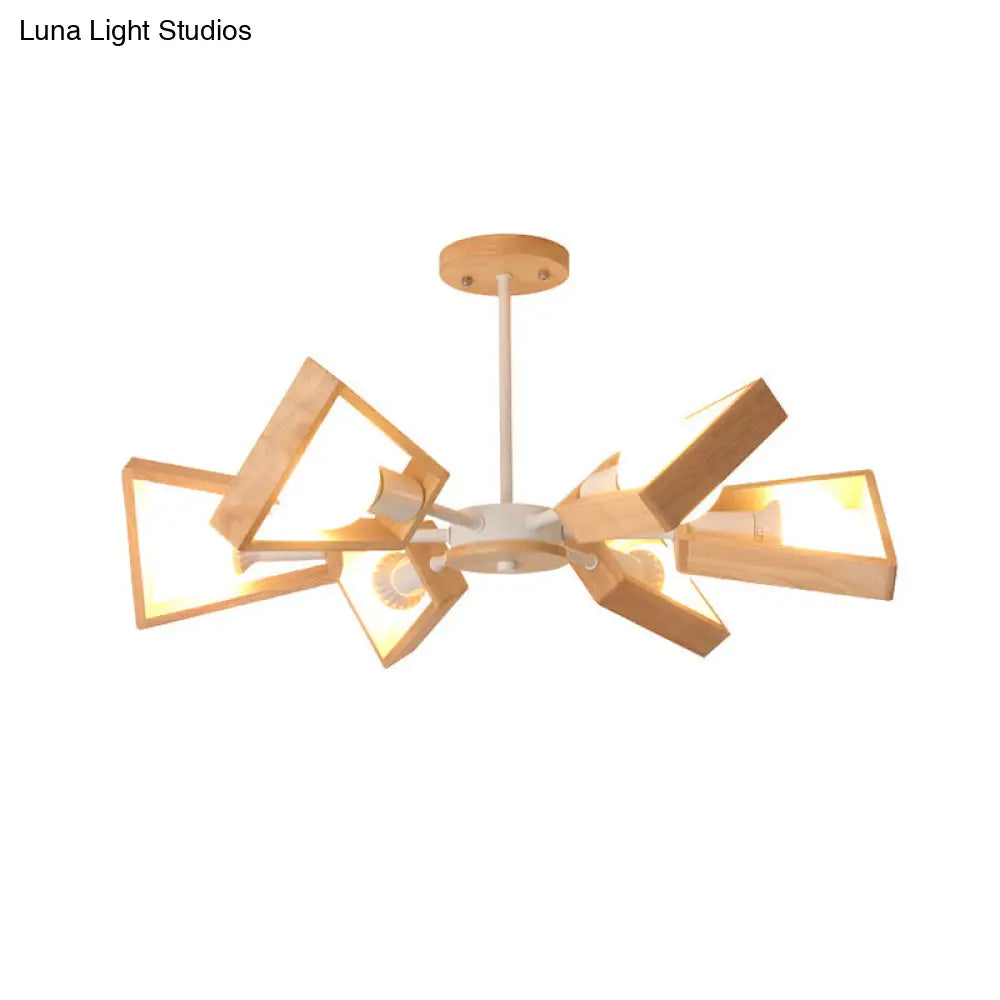 Nordic Style White Chandelier Light Fixture - Wooden Fan Shaped Ceiling Lighting For Dining Room 6 /