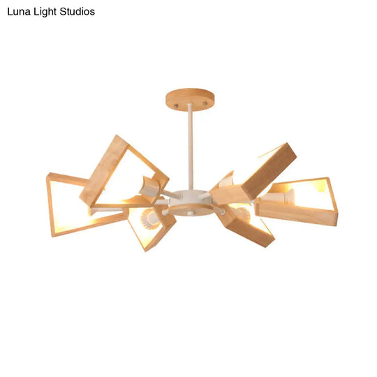 Nordic Style White Chandelier Light Fixture - Wooden Fan Shaped Ceiling Lighting For Dining Room 6 /