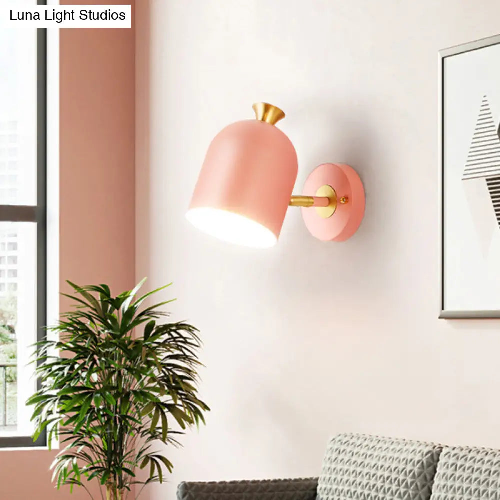 Nordic Stylish Sconce Light: Cup Shade Dining Room Wall Lamp With Macaron Color - Metal 1 Bulb