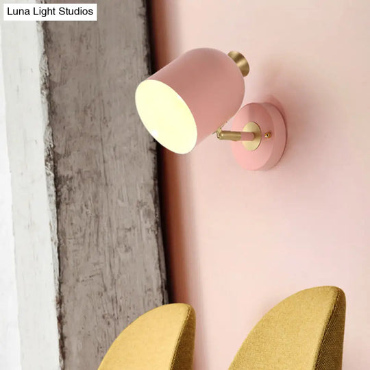 Nordic Stylish Sconce Light: Cup Shade Dining Room Wall Lamp With Macaron Color - Metal 1 Bulb