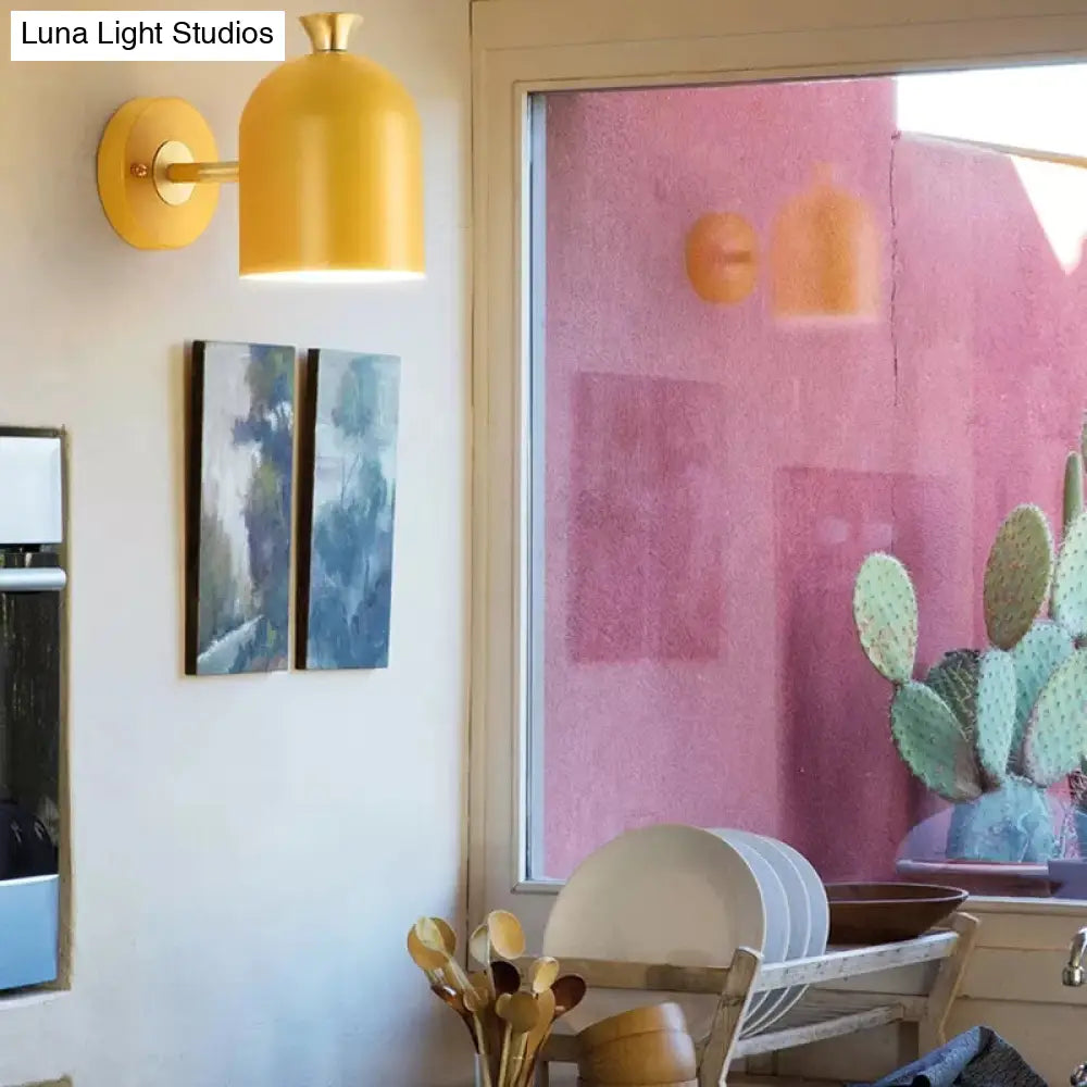 Nordic Stylish Sconce Light: Cup Shade Dining Room Wall Lamp With Macaron Color - Metal 1 Bulb