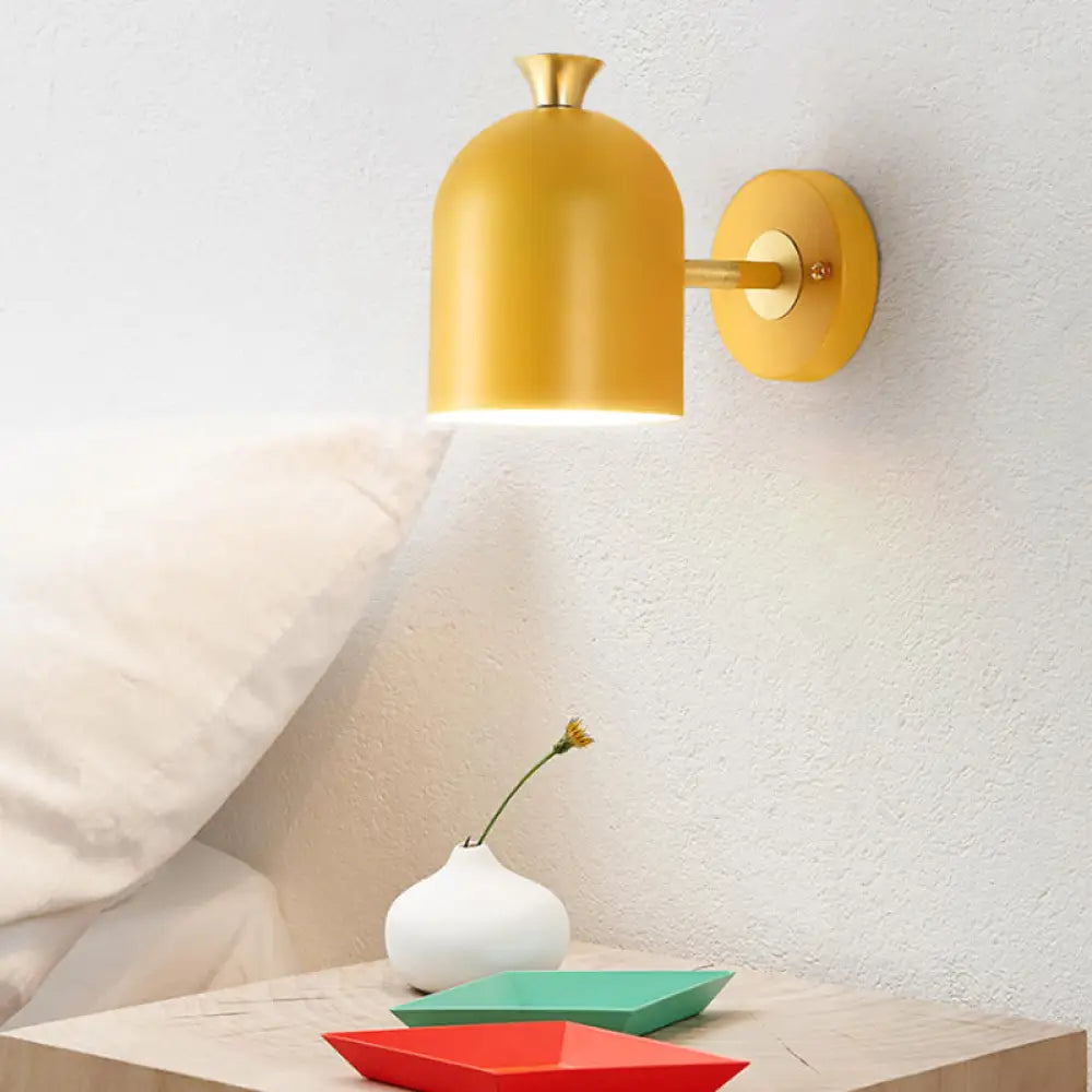 Nordic Stylish Sconce Light: Cup Shade Dining Room Wall Lamp With Macaron Color - Metal 1 Bulb