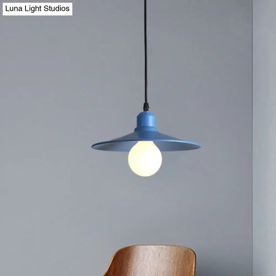 Nordic Stylish Single Light Metal Pendant Lamp With Shallow Cone Design Blue / 10’