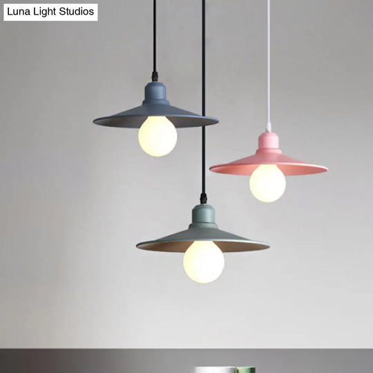 Nordic Stylish Single Light Metal Pendant Lamp With Shallow Cone Design Pink / 10’