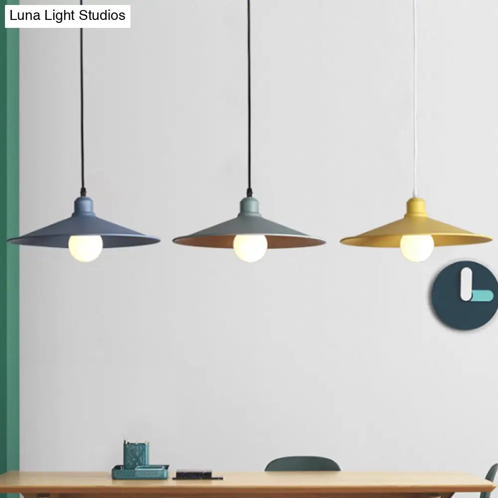 Nordic Stylish Single Light Metal Pendant Lamp With Shallow Cone Design Yellow / 10’