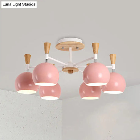 Nordic Suspension Light Chandelier - Stylish Metal Globe Shade Six Lights For Study Room