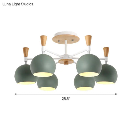 Nordic Suspension Light Chandelier - Stylish Metal Globe Shade Six Lights For Study Room